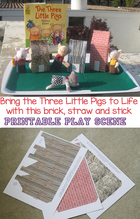 Bring the story of the Three Little Pigs to life with this wonderful play scene of printable brick, straw and stick houses. This is a wonderful activity for story time and enhances storytelling.