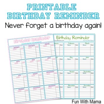 Birthday Reminder Printable - Fun with Mama