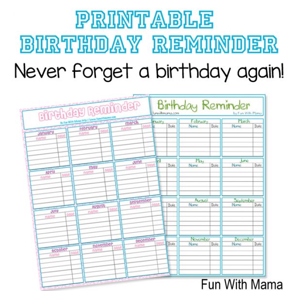 Birthday Reminder Printable - Fun with Mama