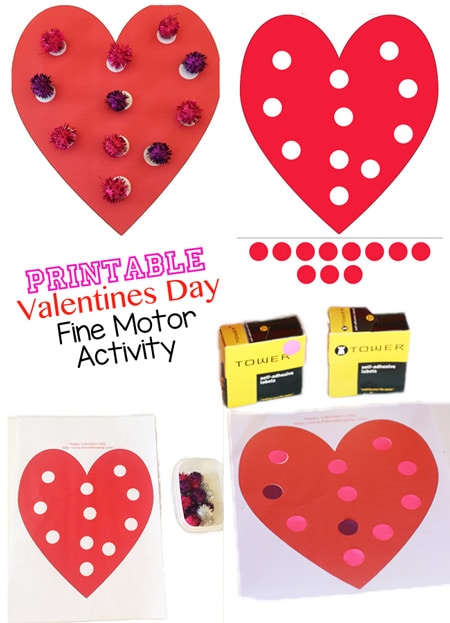 Here is a wonderful fine motor control printable activity that is perfect for Valentines Day! Toddlers and preschool children will love this sticker cut and paste activity!