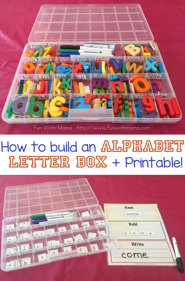 Steps on how to make an alphabet letter box for kids that are wonderful for teaching children how to spell, teaching toddlers about the alphabet sounds, and is a wonderful reading and writing tool.