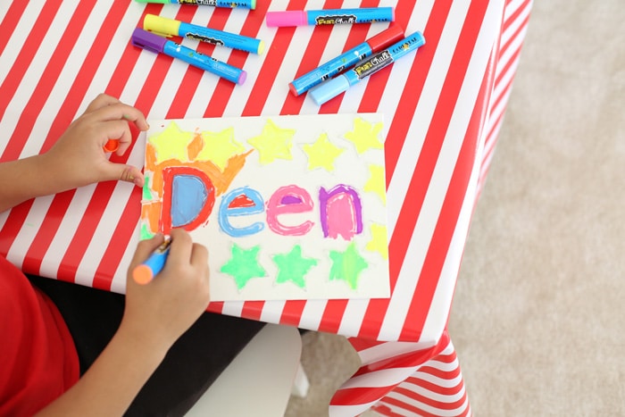 Canvas Name Kids Activity with Fun Chalk Markers makes a beautiful and vibrant frame.
