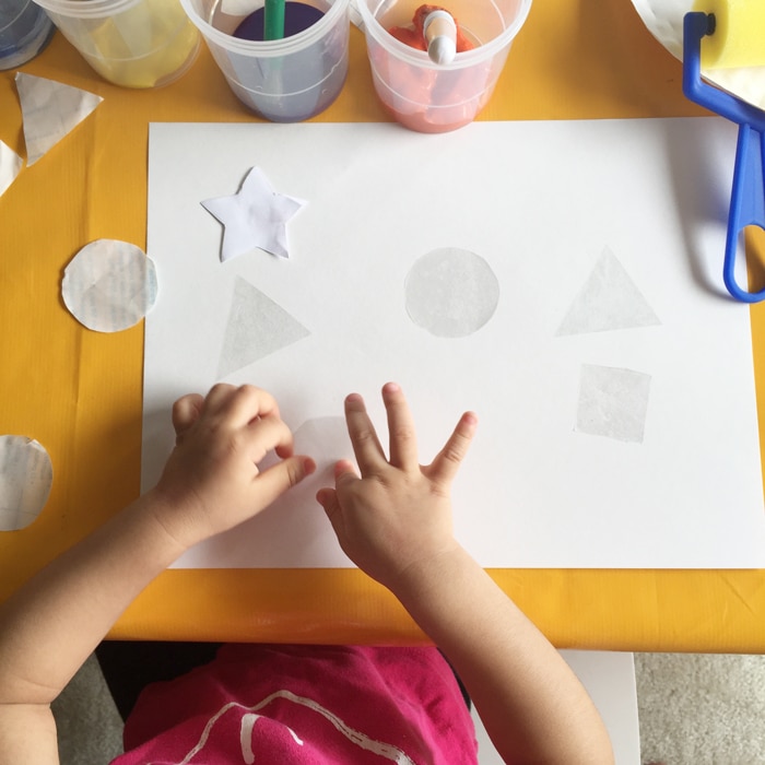 A Fun Toddler and Kids Shapes Resist Painting Activity to teach preschoolers their shapes in a fun filled way.