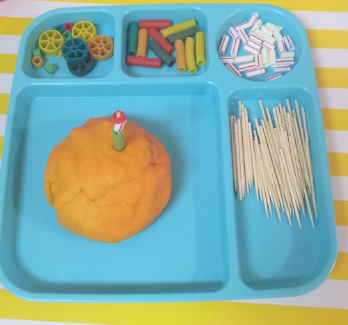 tinker tray activity with play dough for toddlers and preschoolers