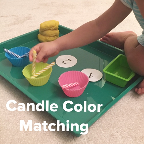 Toddler color matching candle and cupcake tin activity