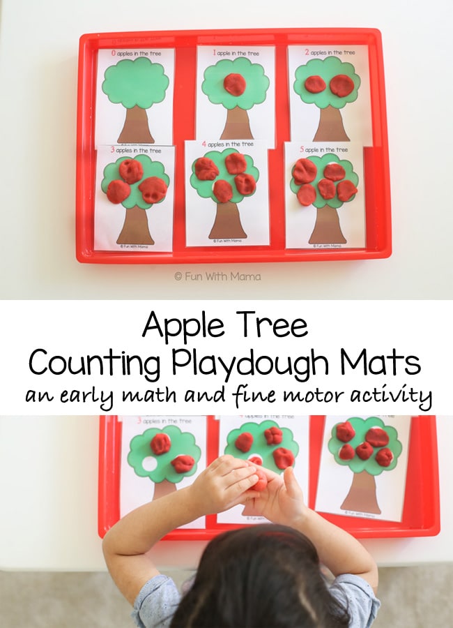 Toddler and preschool early math play dough counting activity. This activity is great for improving pincer grip, visual perception and fine motor skills. 