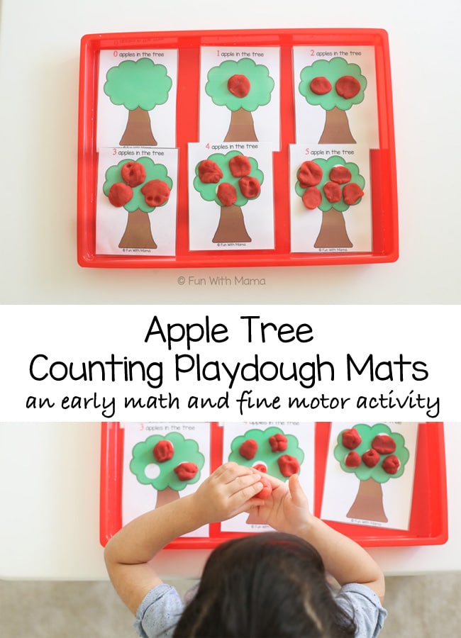 Toddler and preschool early math play dough counting activity. This activity is great for improving pincer grip, visual perception and fine motor skills.