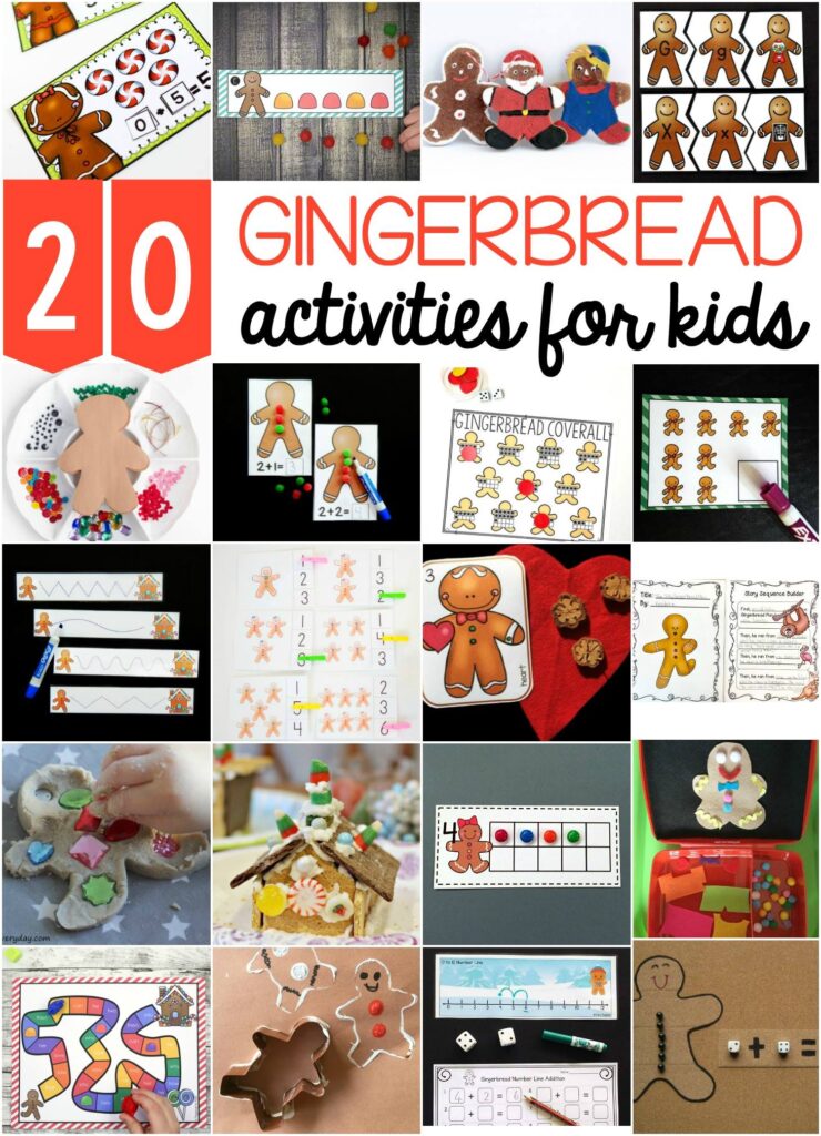 Check out these 20 Gingerbread activities for kids there are great activities that feature numbers, counting, one to one correspondence, tracing and fine motor skills and more!