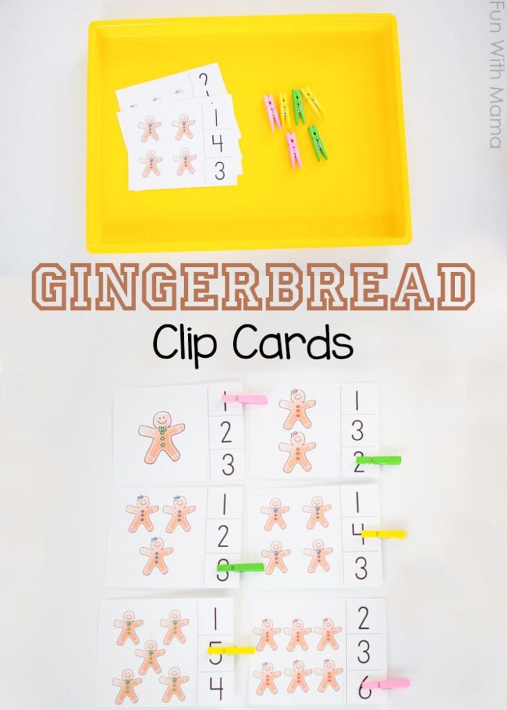 These preschool gingerbread clip cards are great for early math skills including number recognition and one on one correspondence.