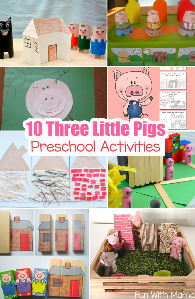 Three Little Pigs Preschool Activities, sequencing, story retelling, cutting and printable houses