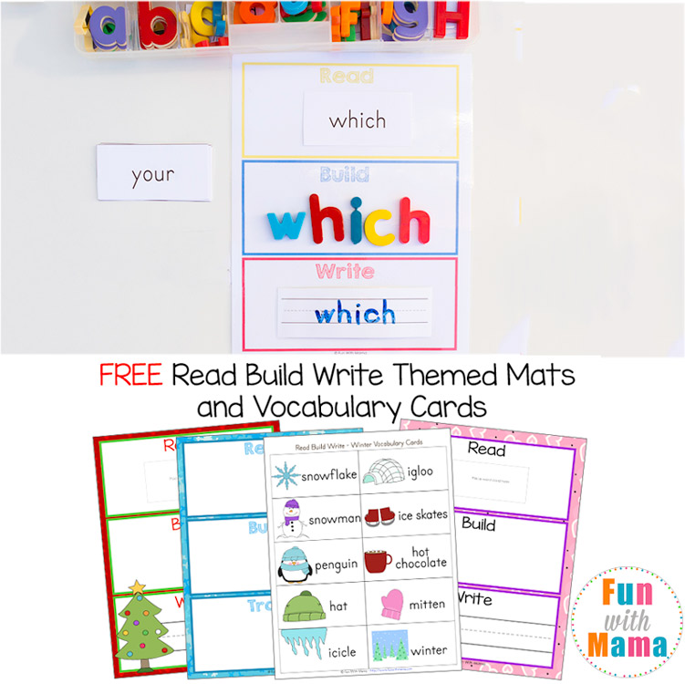 Free Printable Read Build Write Mats + Vocabulary Cards Fun with Mama