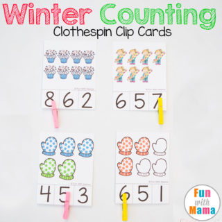winter preschool count and clip cards