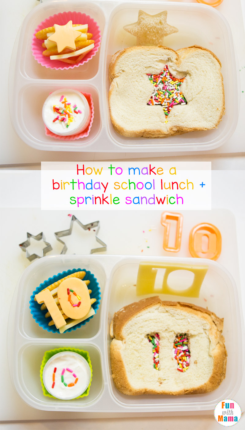 Bento Birthday School Lunch Ideas and Sprinkle Sandwich - Fun with Mama