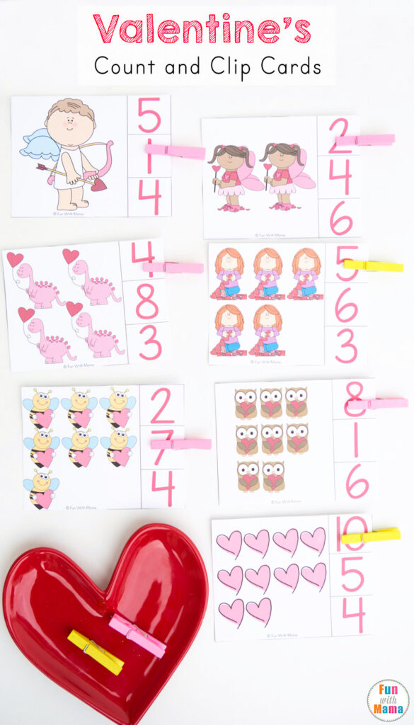 valentines count and clip cards