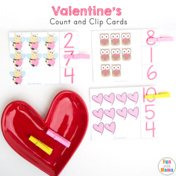 valentines preschool cound and clip cards