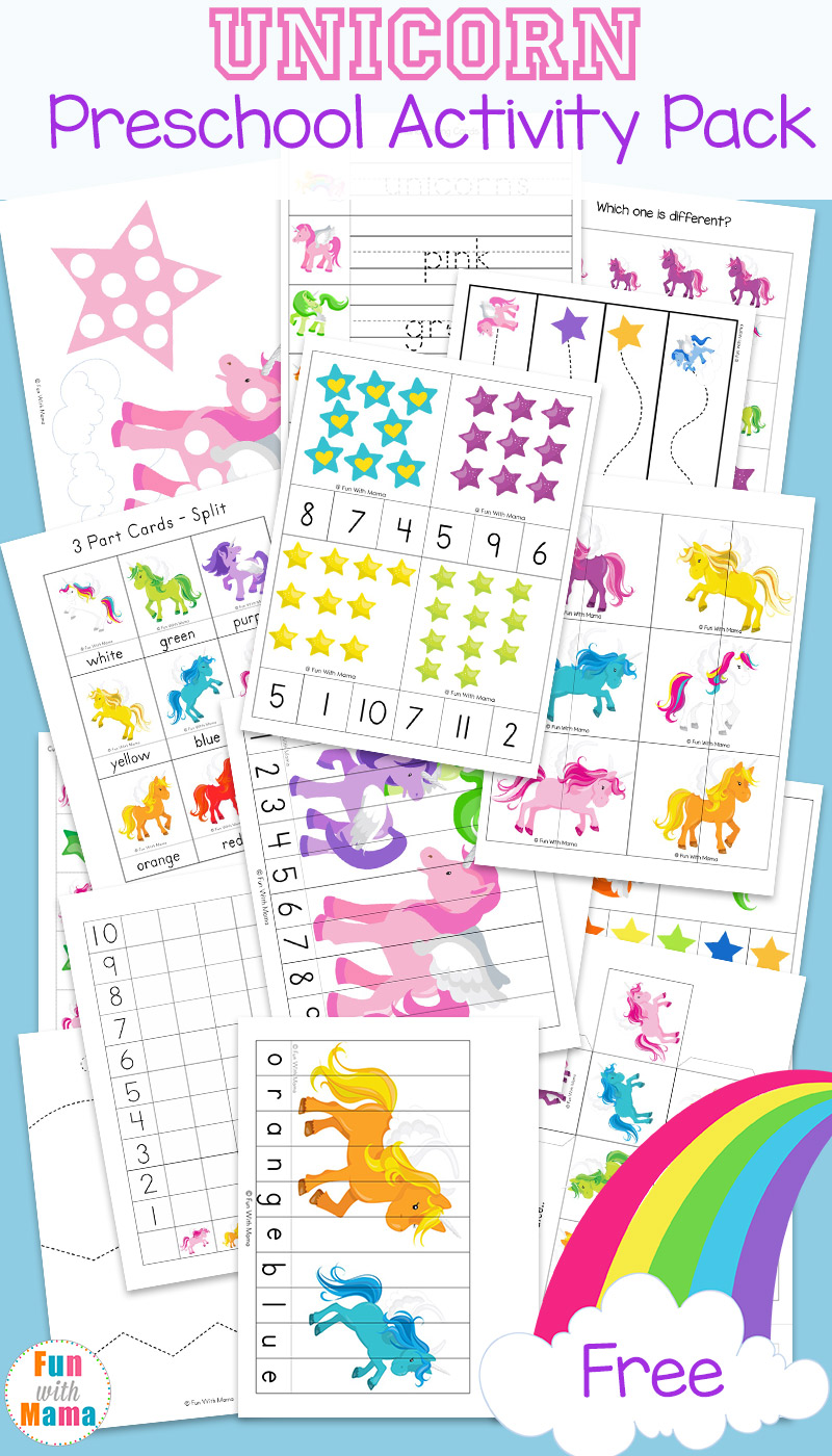 unicorn preschool learning activity pack - Kindergarten Games Free
