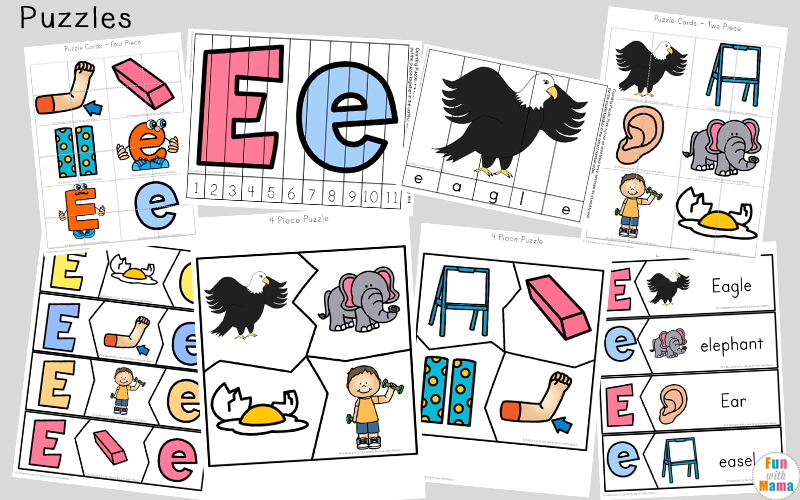 Free printable letter e activities, worksheets, crafts and learning pack.