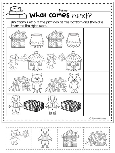 three little pigs cut and paste worksheet