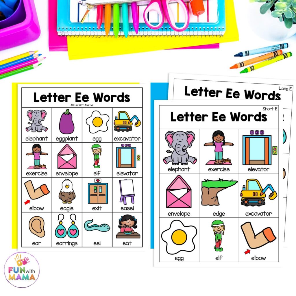 Letter E vocabulary words