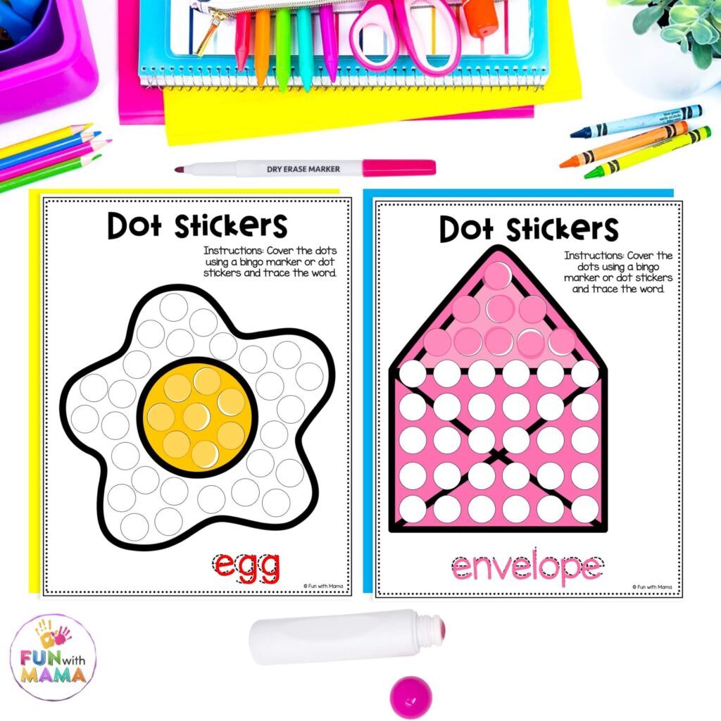 letter e dot marker pages