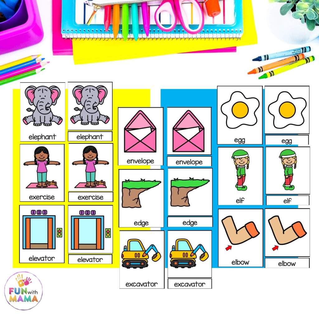 letter e 3 part cards