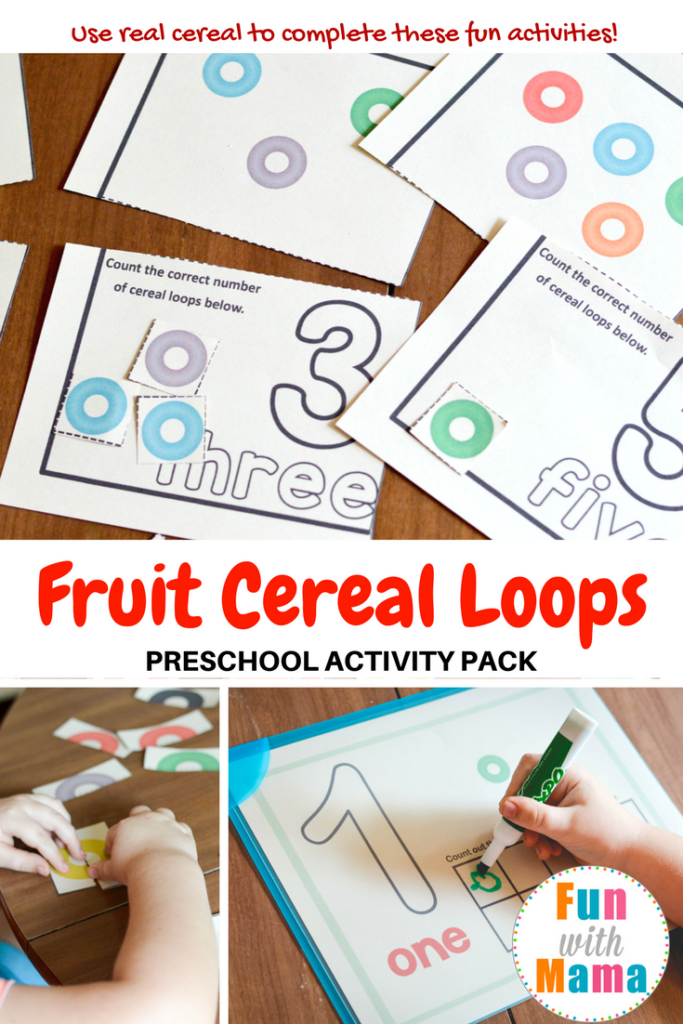 Fruit Loops Activities for kids , Toddlers and Preschool Printable for counting, color recognition, sorting mats and more