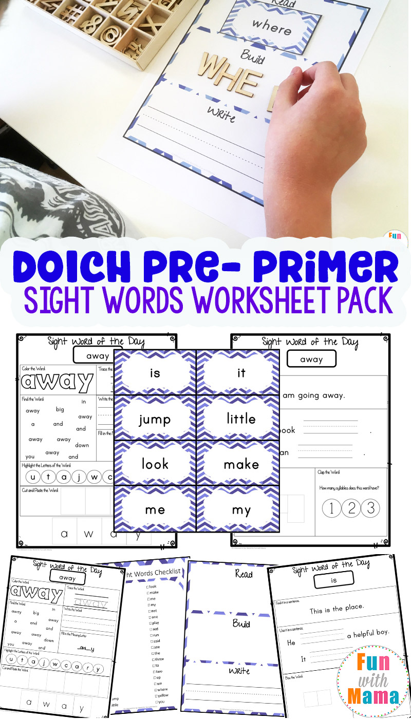 This Free printable Dolch Pre Primer Sight Word Worksheets, list and spelling activities are great for learning in literacy centers, homework and morning work.