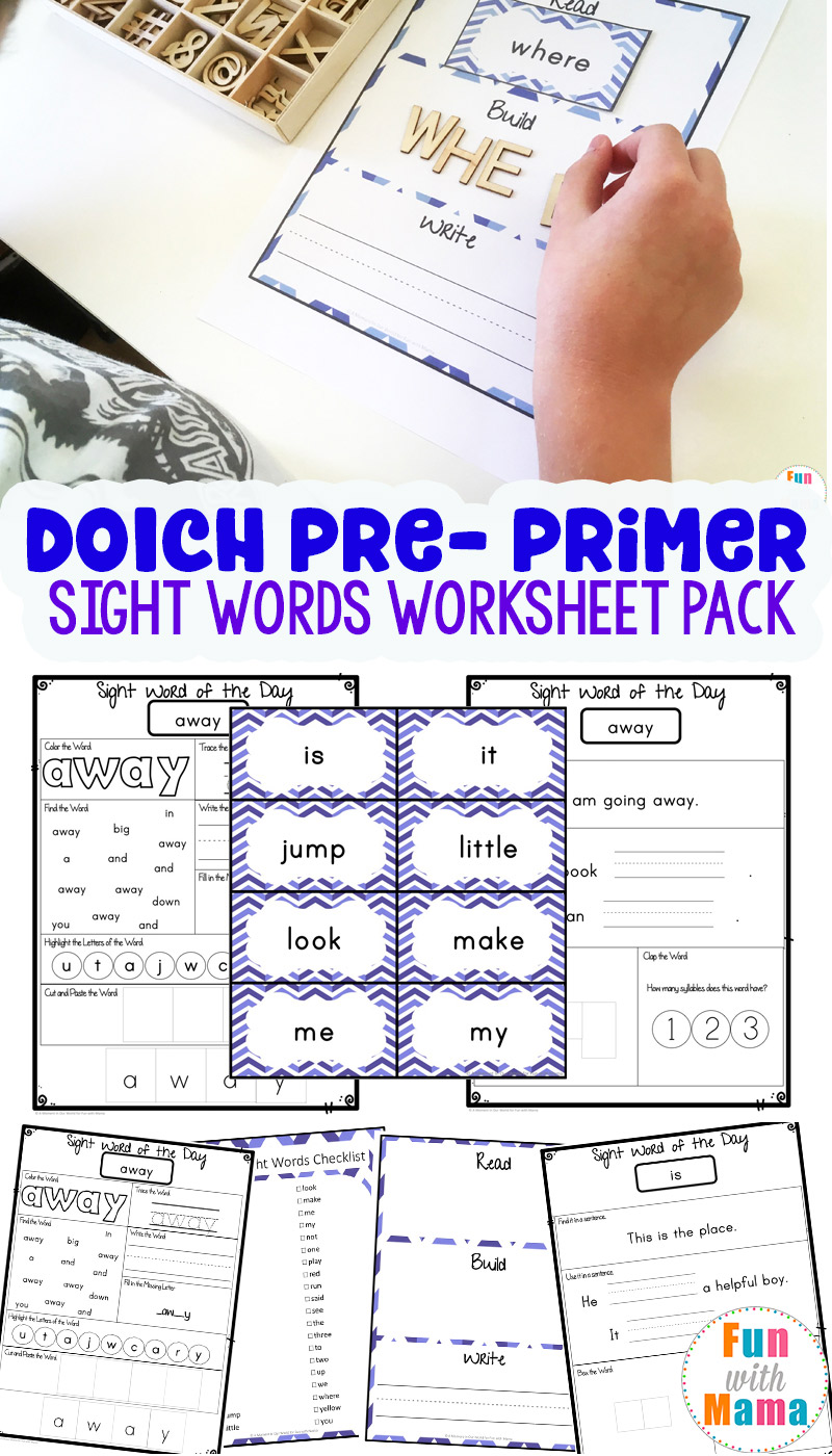 Free Dolch PrePrimer Sight Words Worksheets Fun with Mama