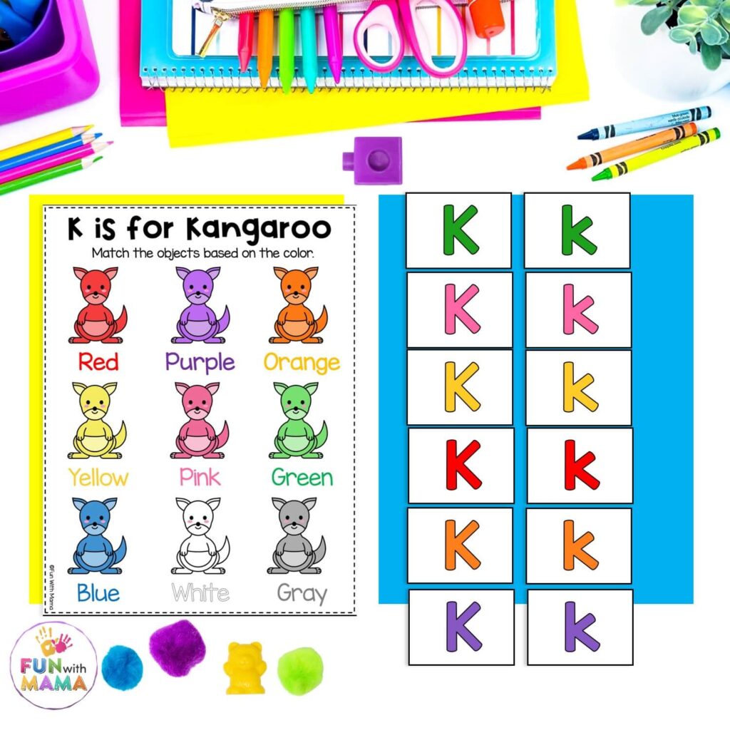 k is for kangaroo color identification activity