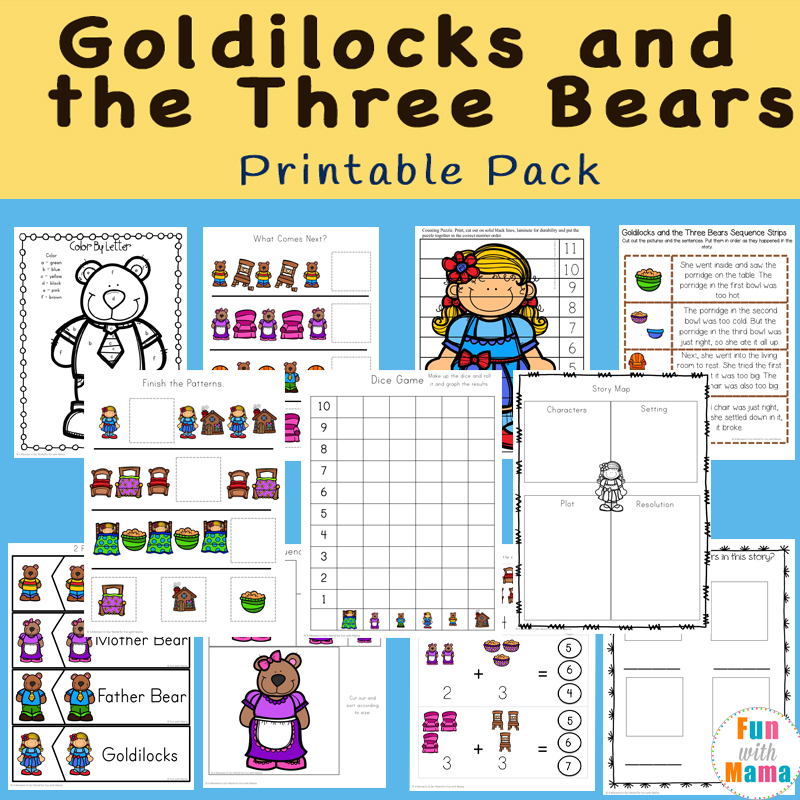 Goldilocks and the three bears printable pack