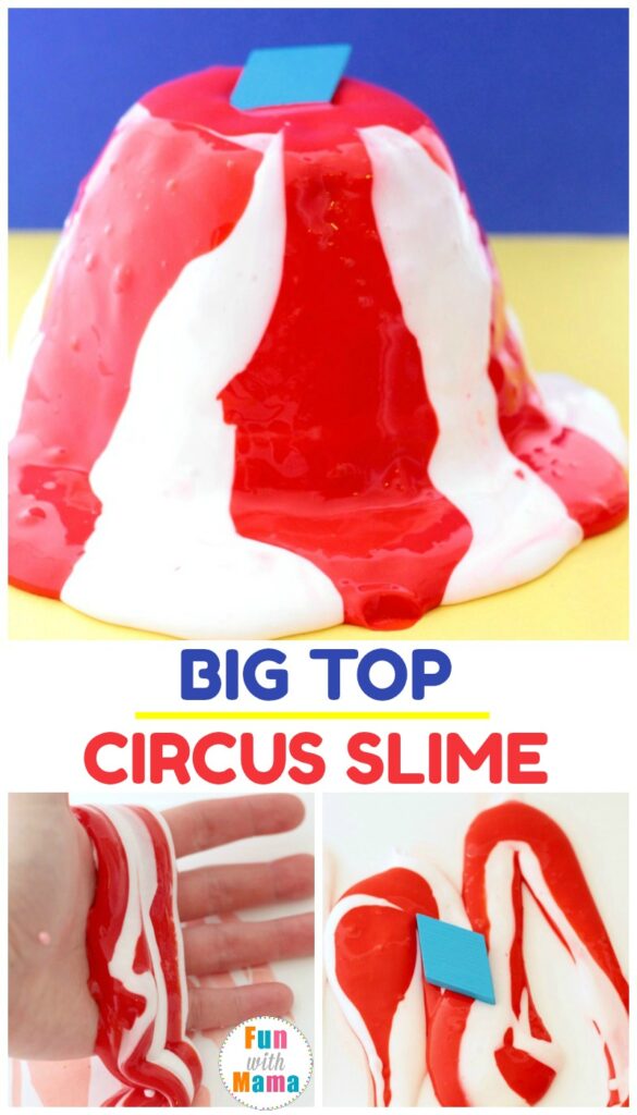 If your kids love slime, they will love this fun circus slime that looks just like the classic big top! Mix sensory with play in this fun activity!