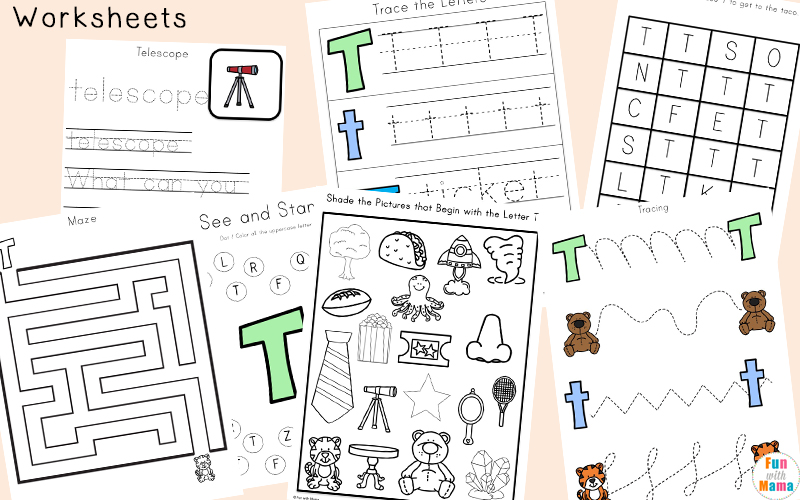 Letter T tracing worksheets for preschool