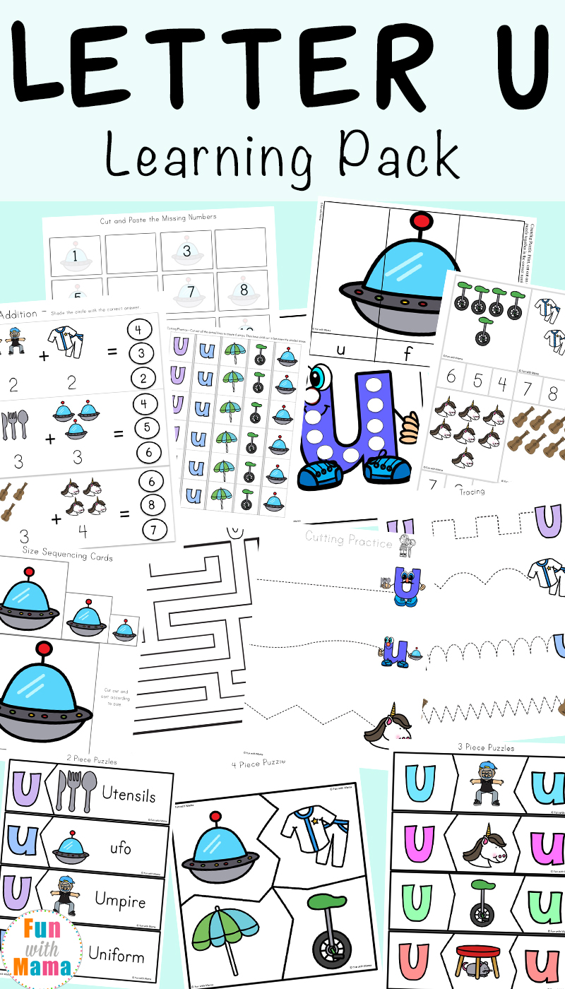 Letter U Worksheets for Preschool + Kindergarten Pack  Fun with Mama