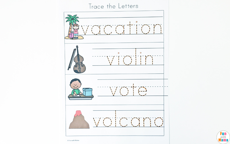 letter v tracing worksheets