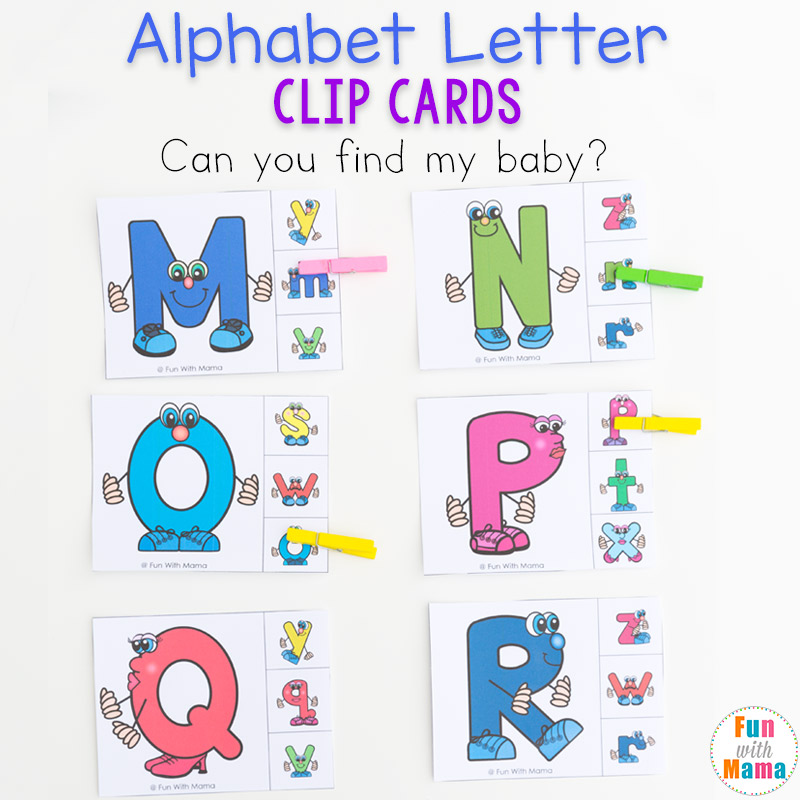 Alphabet Matching Clip Cards. Fun upper and lowercase ABC matching game for kids.