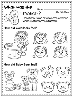 goldilocks and the three bears emotions worksheet
