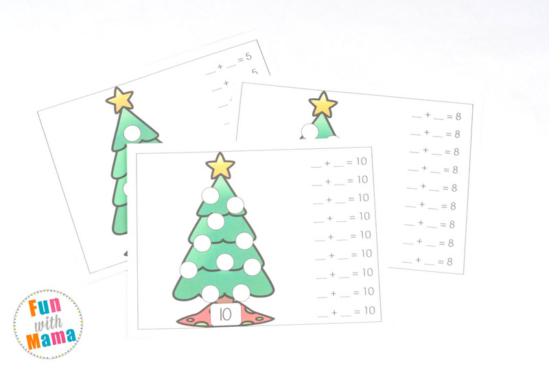 Math practice can always be more fun with hands-on activities. These Christmas Tree Addition Mats are the perfect addition to any Christmas themed math lesson! Use two colors of gems or small objects to practice adding up to numbers 2 to 10!