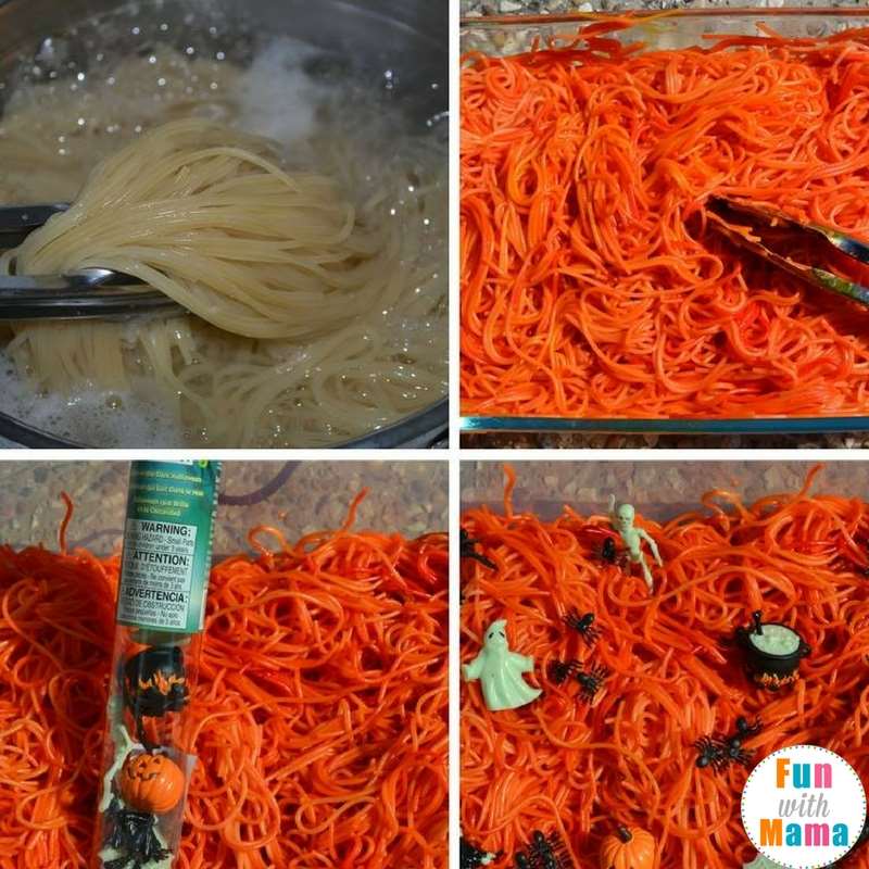 how to color spaghetti for sensory table