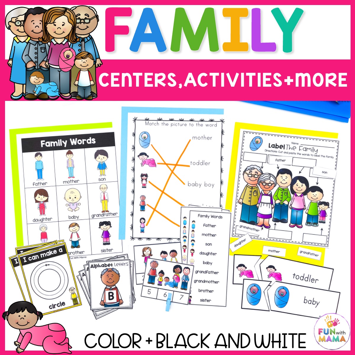 Family Theme Preschool Activities + Worksheets For Kindergarten - Fun with  Mama