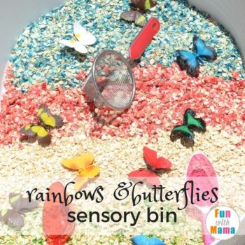 rainbows and butterflies sensory bin feature