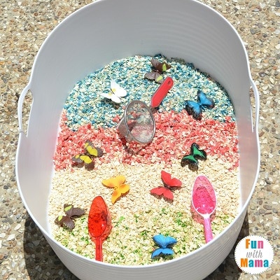 rainbows and butterflies sensory bin full