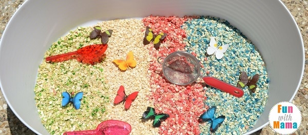 rainbows and butterflies sensory bin long