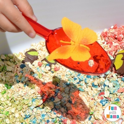 rainbows and butterflies sensory bin scoop 2