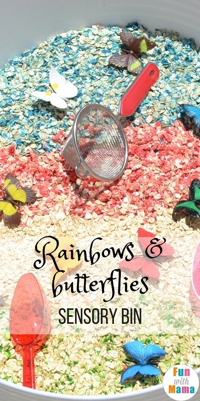 rainbows and butterflies sensory bin