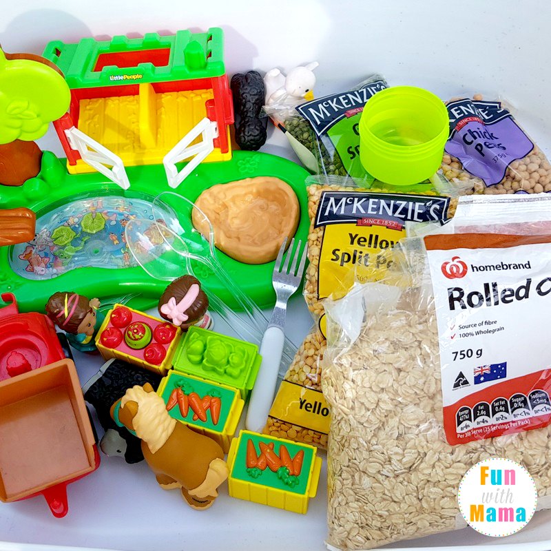 farm sensory bin supplies - what you need