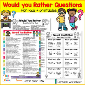 kids would you rather questions printable