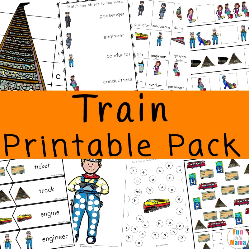 pages from the train kids print out activity pack