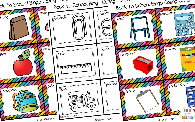printable bingo cards school themed 