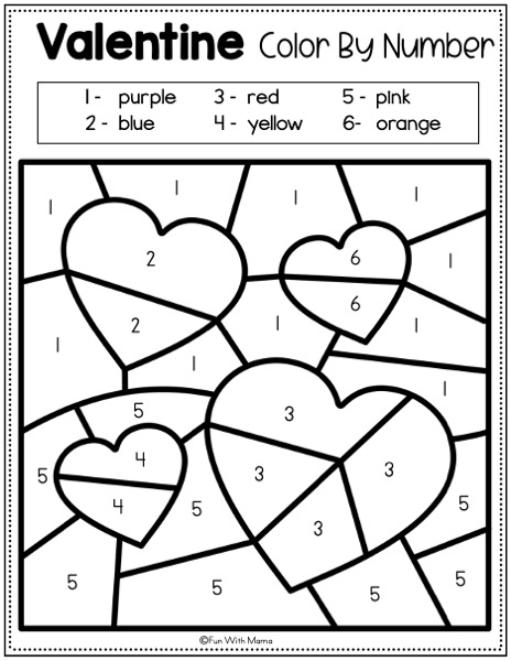Valentine Color By Number Coloring Page Hearts