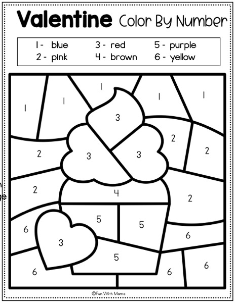 Valentine Color By Number Page Cupcake